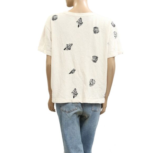 Anthropologie Maeve Embroidered Shell Short-Sleeve Sweatshirt Top L New 281798 - Picture 11 of 13